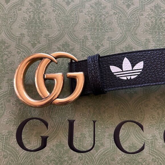 NWT Gucci x Adidas GG Marmont Leather Belt Black/White 85/34 Italy 406831 main image 9